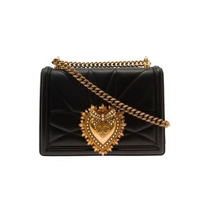 Dolce Gabbana Black Devotion Shoulder Bag In Nappa Leather